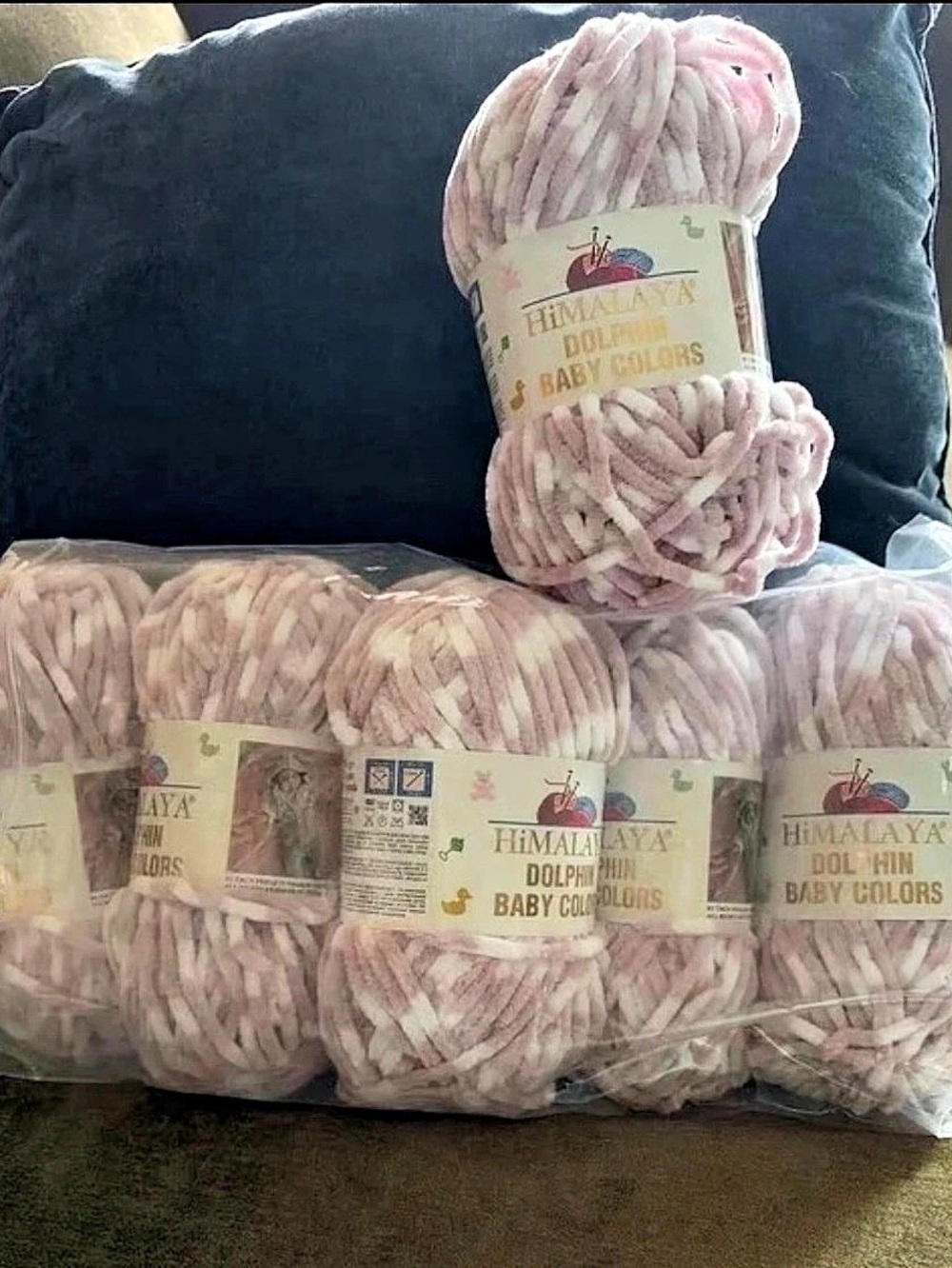 Himalaya Dolphin Baby Colors Plush Striped Yarn Pink & White NWT